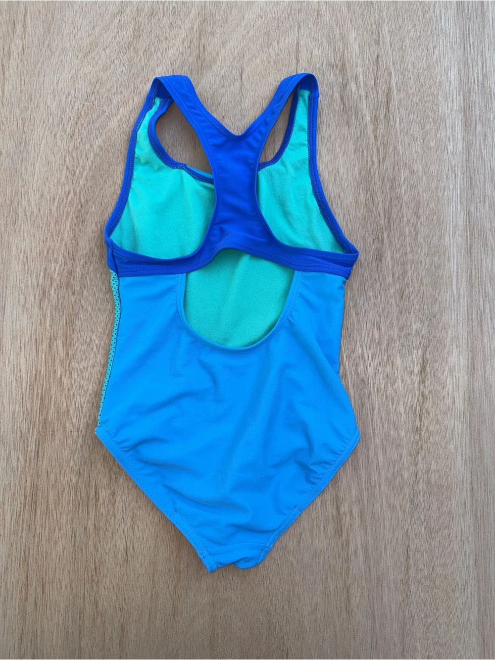 Speedo Girls Size 8 Athletic One Piece Swimsuit Blue Sport Racerback Colorblock